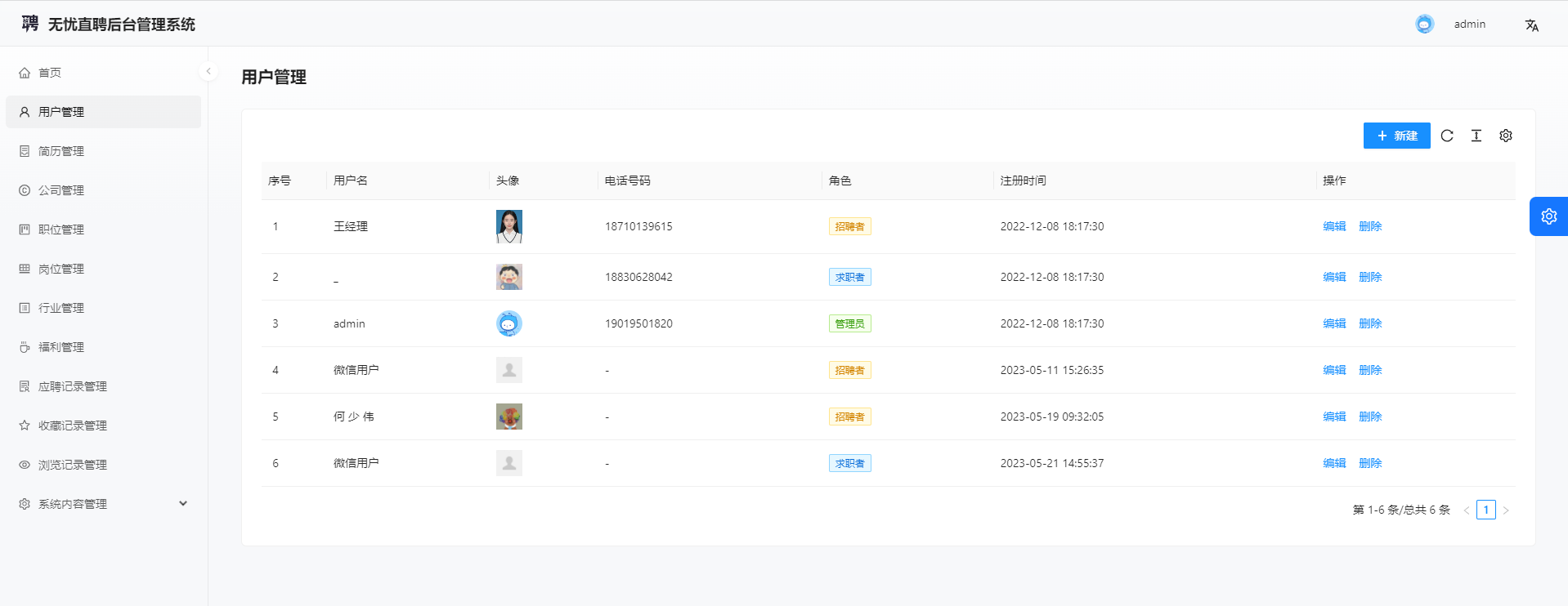 无忧直聘小程序管理端截图